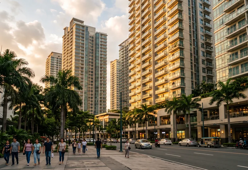 High-rise condominium towers in Bonifacio Global City at golden hour